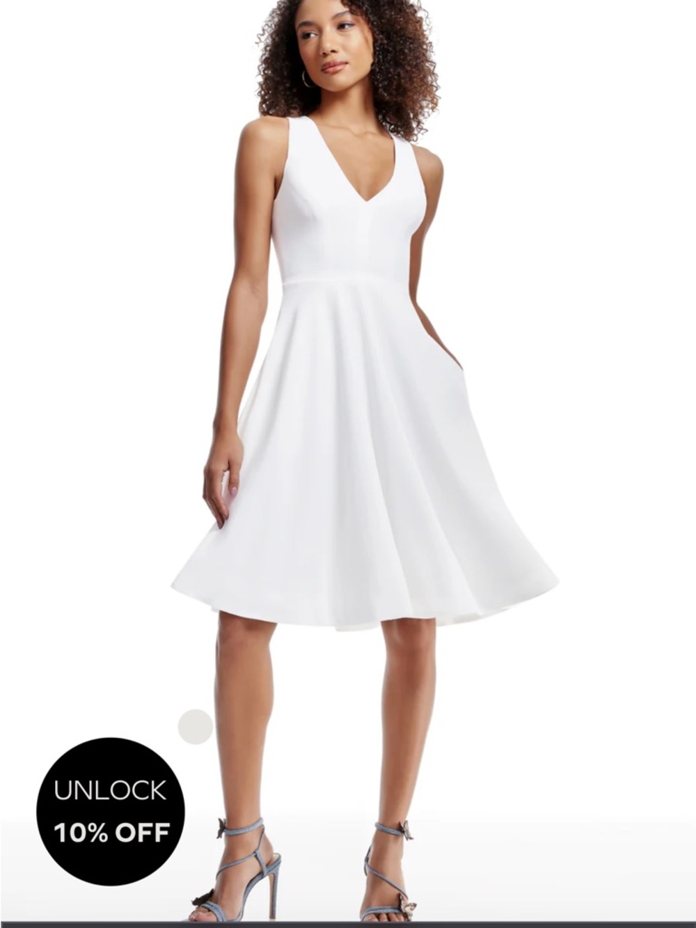 Dress the Population White V-Neck Fit-and-Flare Midi Dress
